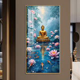 Meditating Budha With Lotus Glass Finish Vertical Wall Art