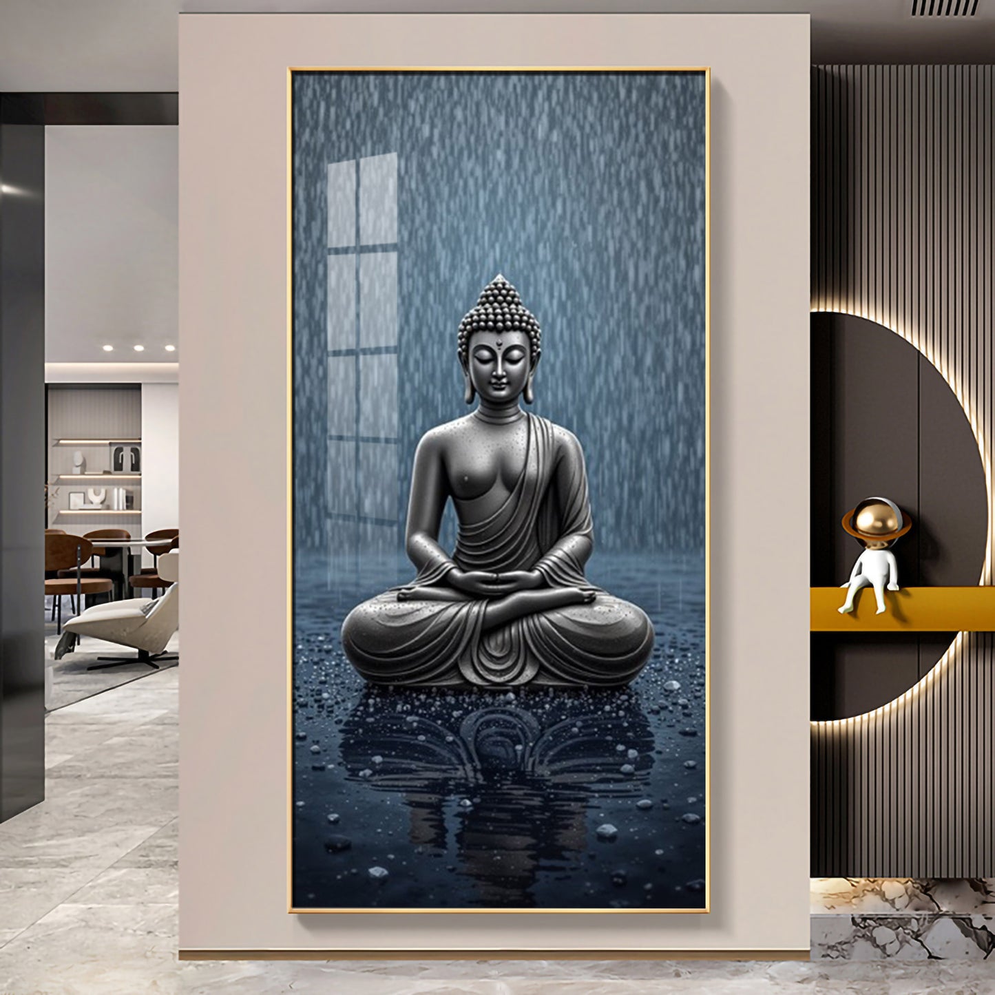 Sacred Budha Meditation Glass Finish Vertical Wall Art