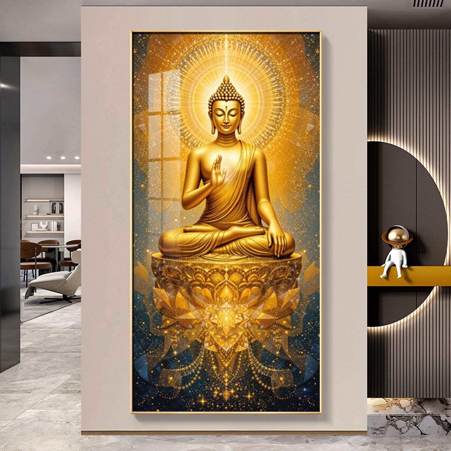 Golden Budha's Aura Glass Finish Vertical Wall Art
