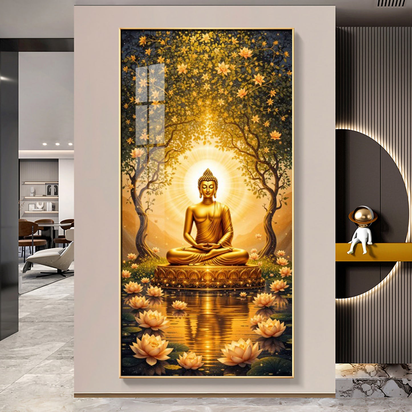 Budha's Aura Enligtning Glass Finish Vertical Wall Art