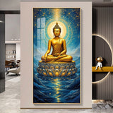 Calm Buddha In River Glass Finish Vertical Wall Art