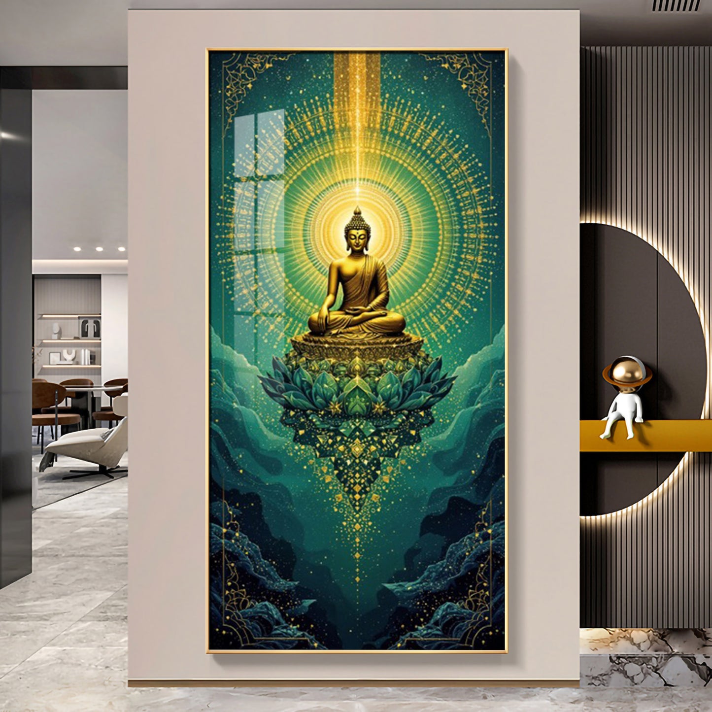 Surreal Energy Of Budha Glass Finish Vertical Wall Art