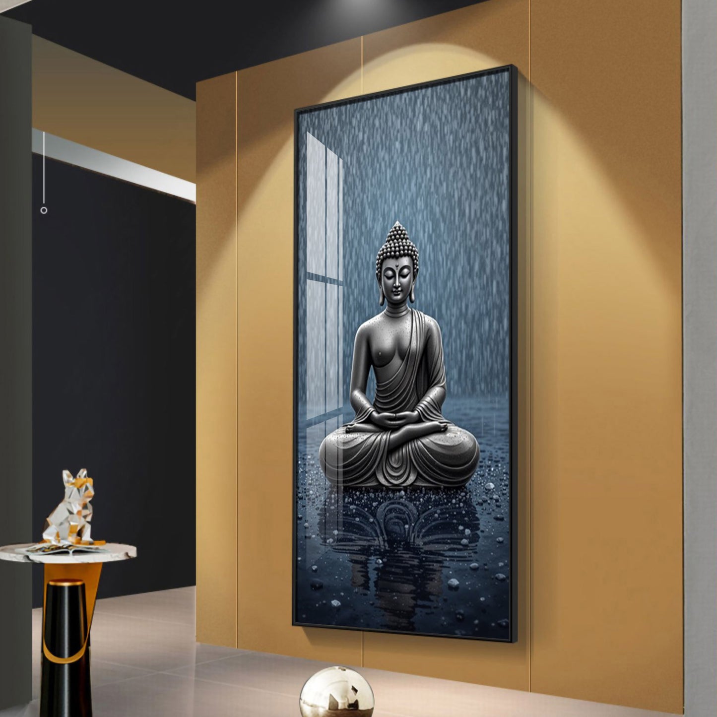 Sacred Budha Meditation Glass Finish Vertical Wall Art