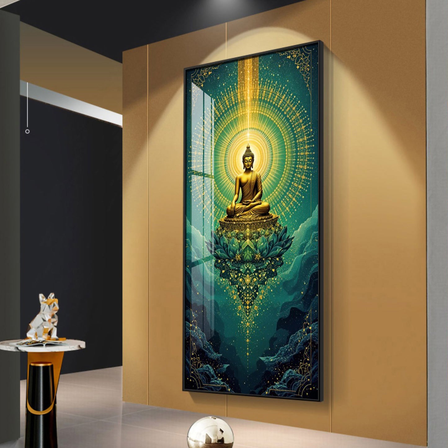 Surreal Energy Of Budha Glass Finish Vertical Wall Art