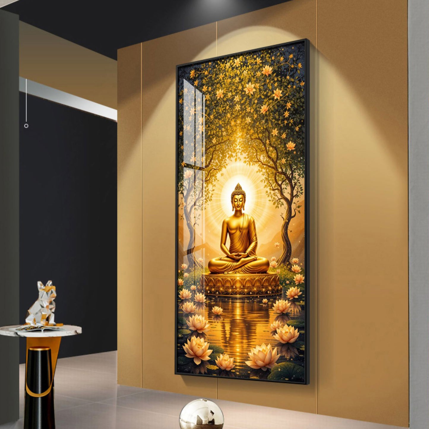 Budha's Aura Enligtning Glass Finish Vertical Wall Art
