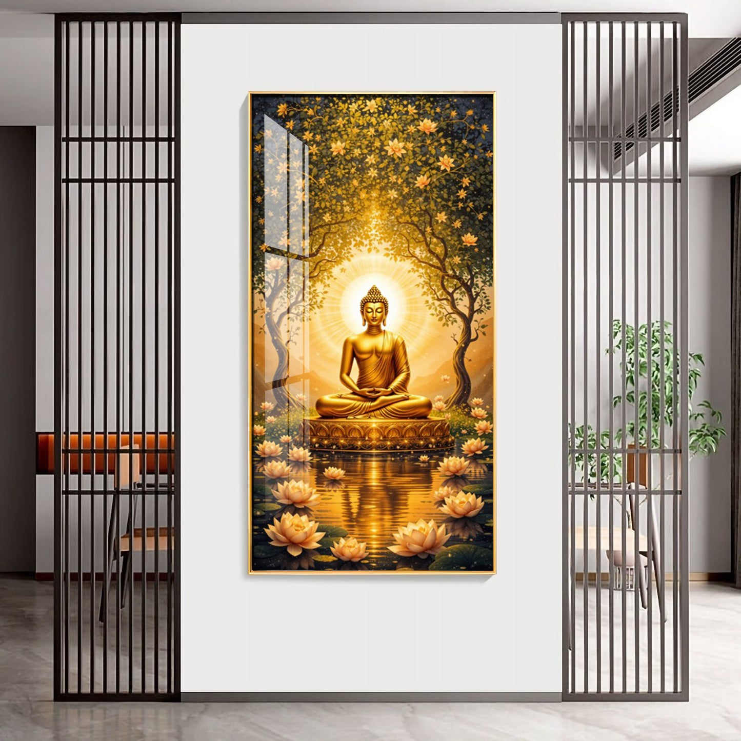 Budha's Aura Enligtning Glass Finish Vertical Wall Art