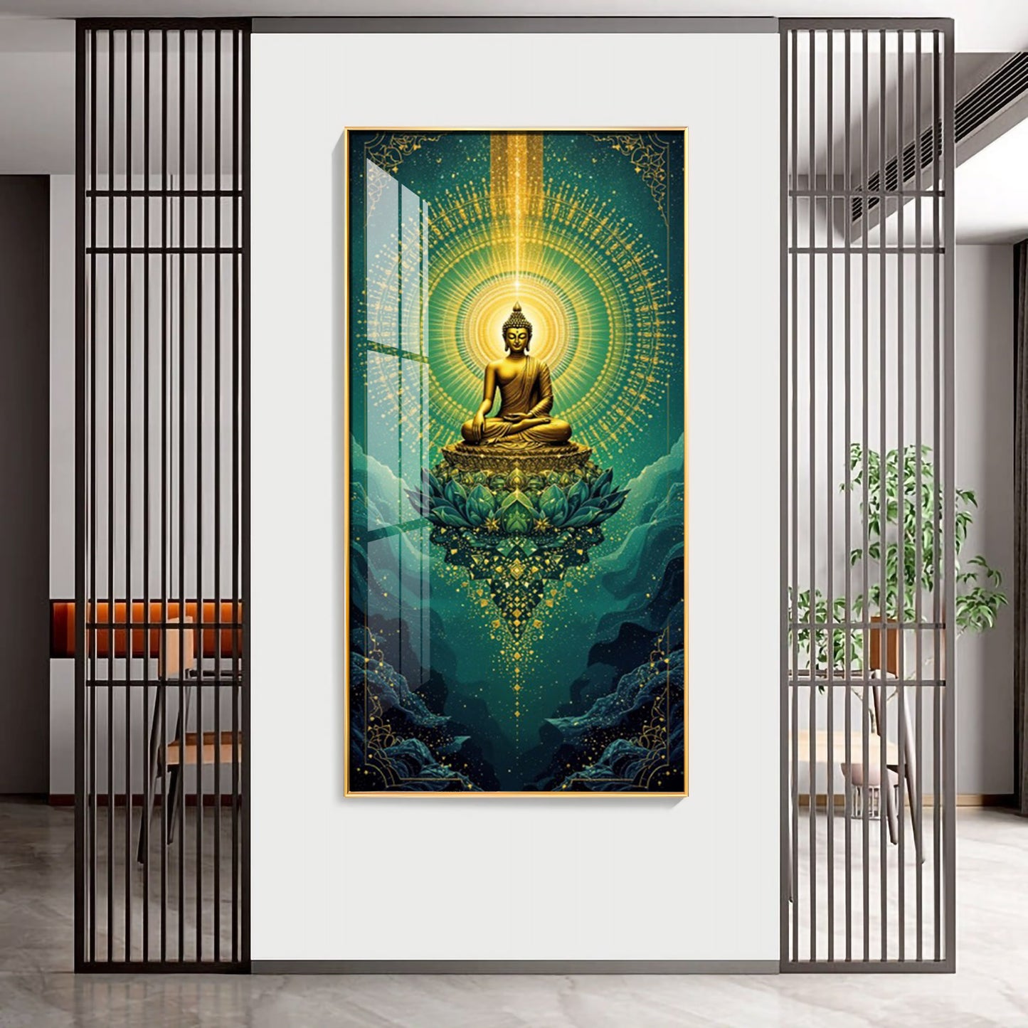 Surreal Energy Of Budha Glass Finish Vertical Wall Art