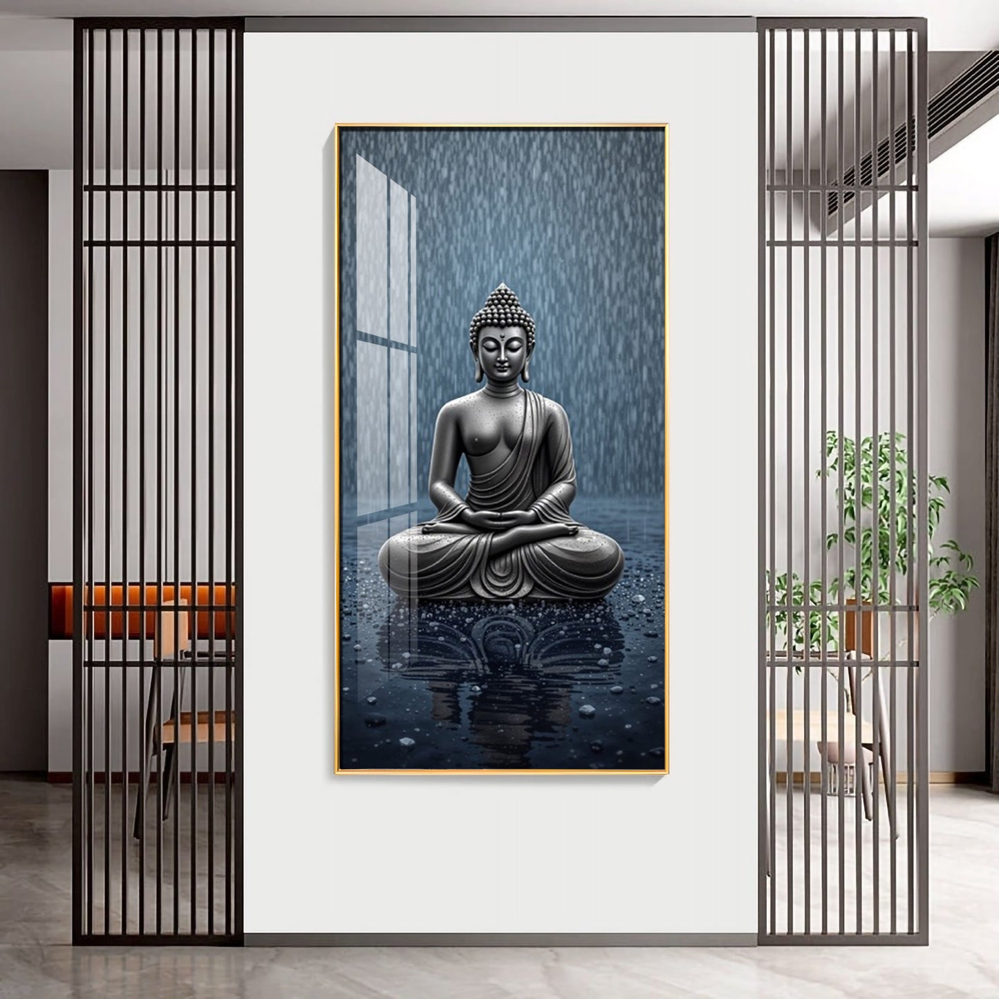Sacred Budha Meditation Glass Finish Vertical Wall Art