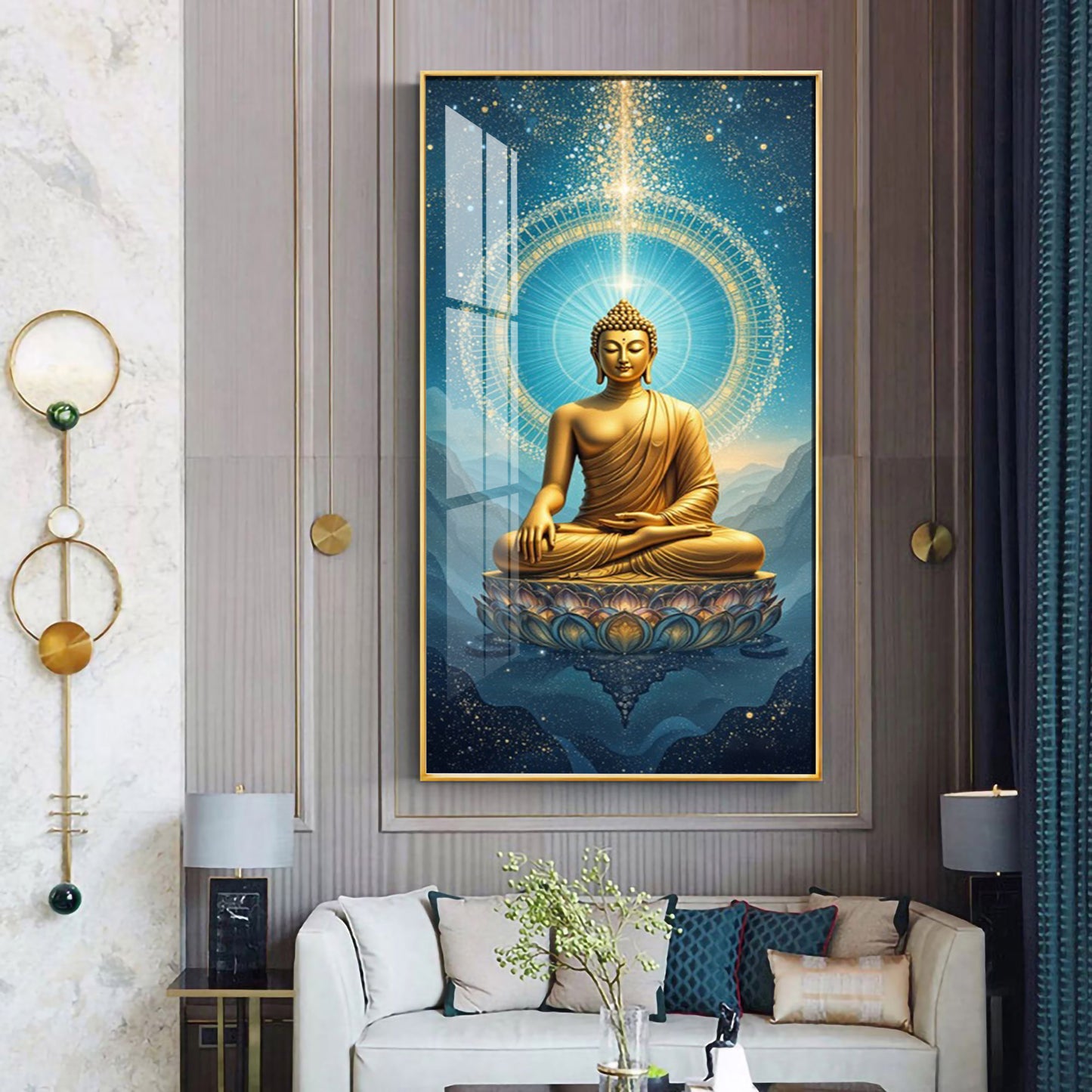 Mastering Concious Energery Budha Glass Finish Vertical Wall Art