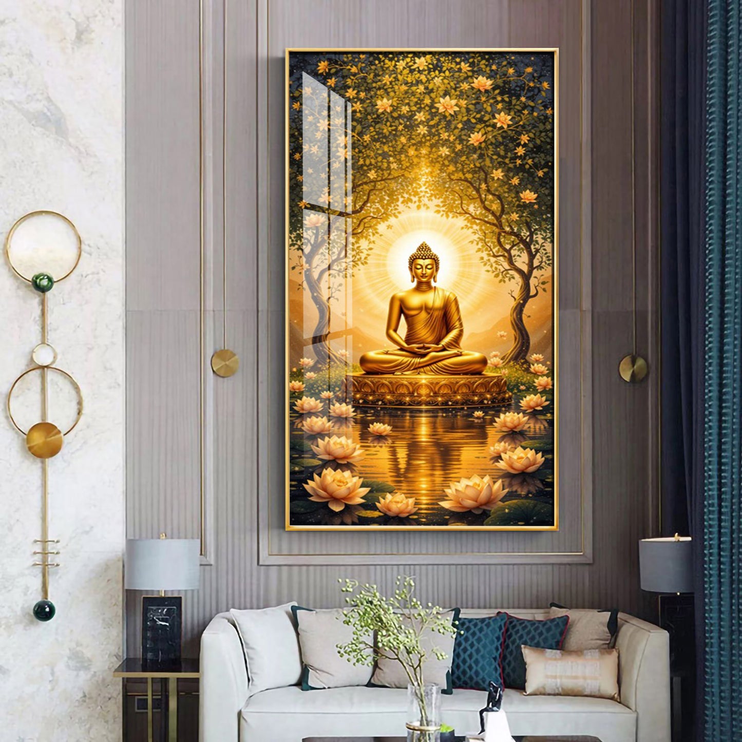 Budha's Aura Enligtning Glass Finish Vertical Wall Art