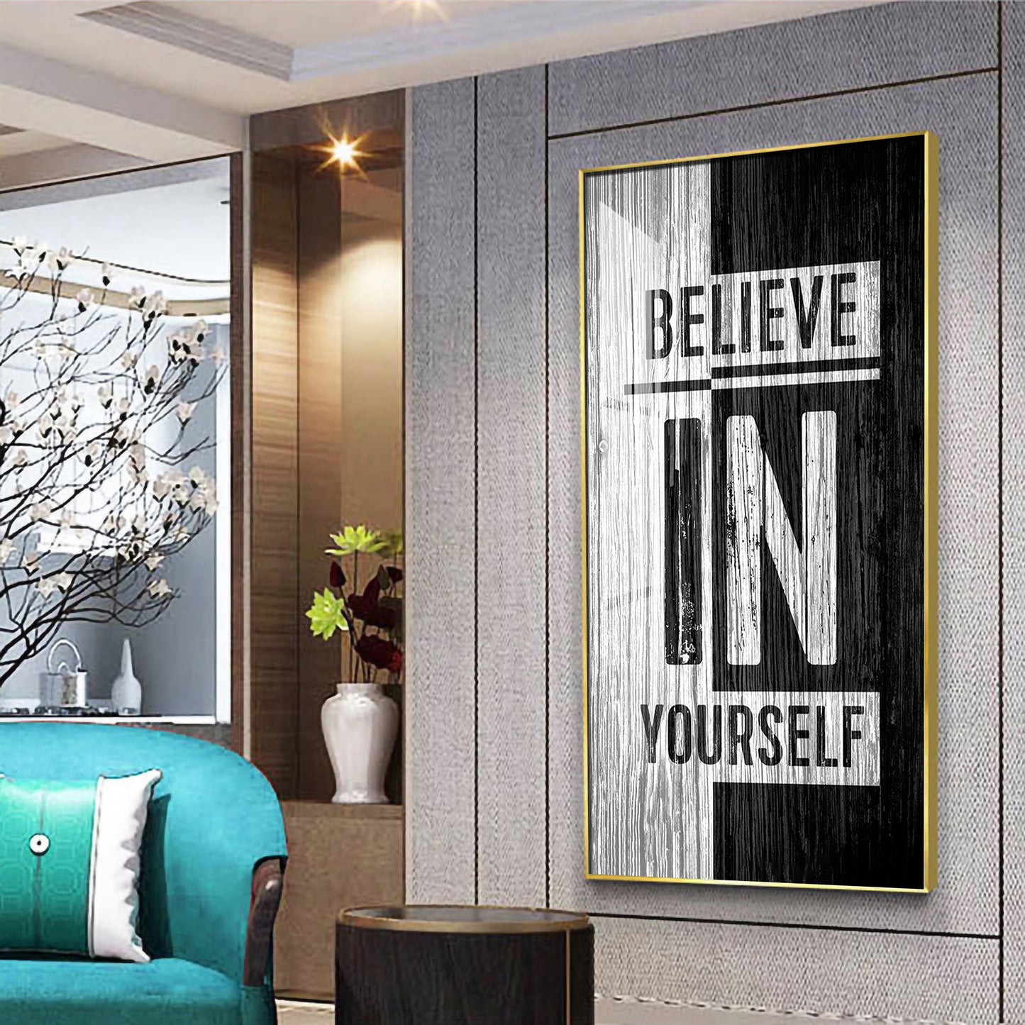 Believe In Yourself Motivational Glass Finish Vertical Wall Art