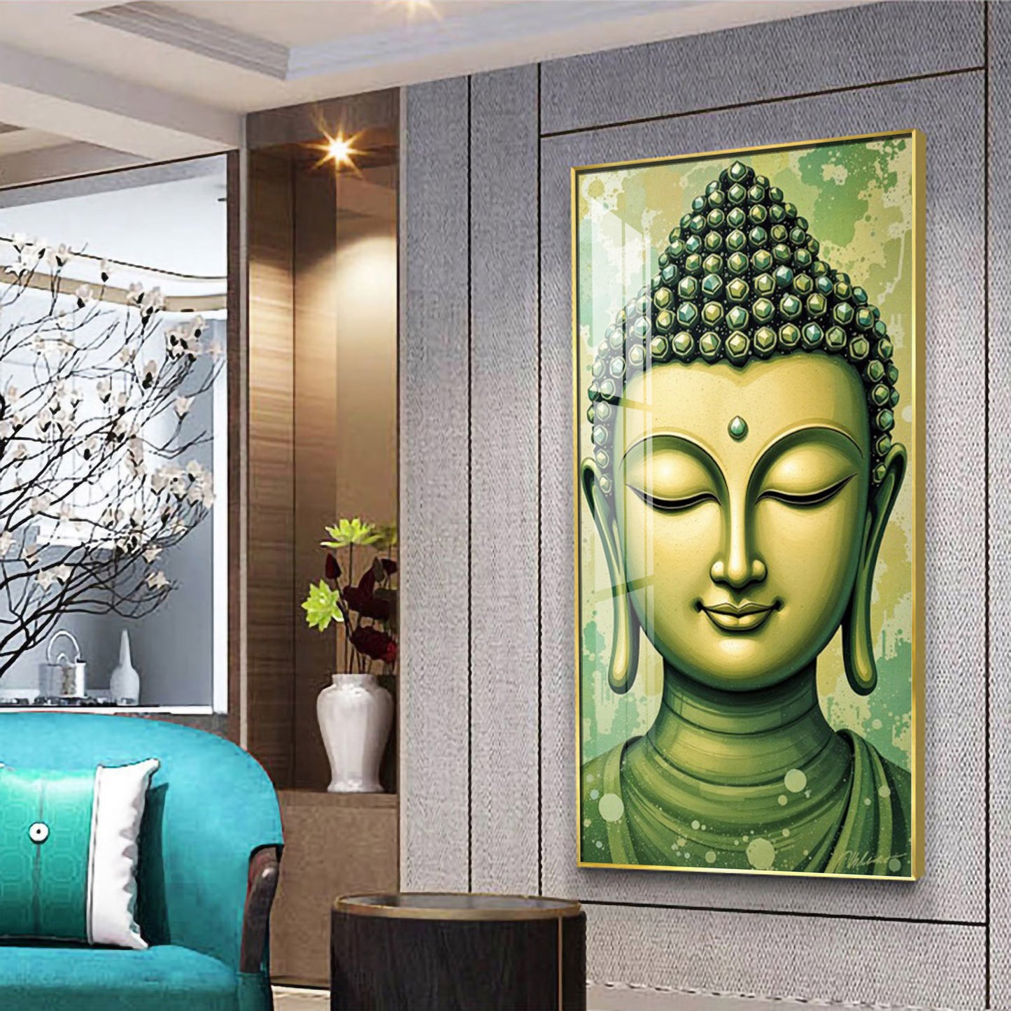 Budha Surreal portrayal Glass Finish Vertical Wall Art