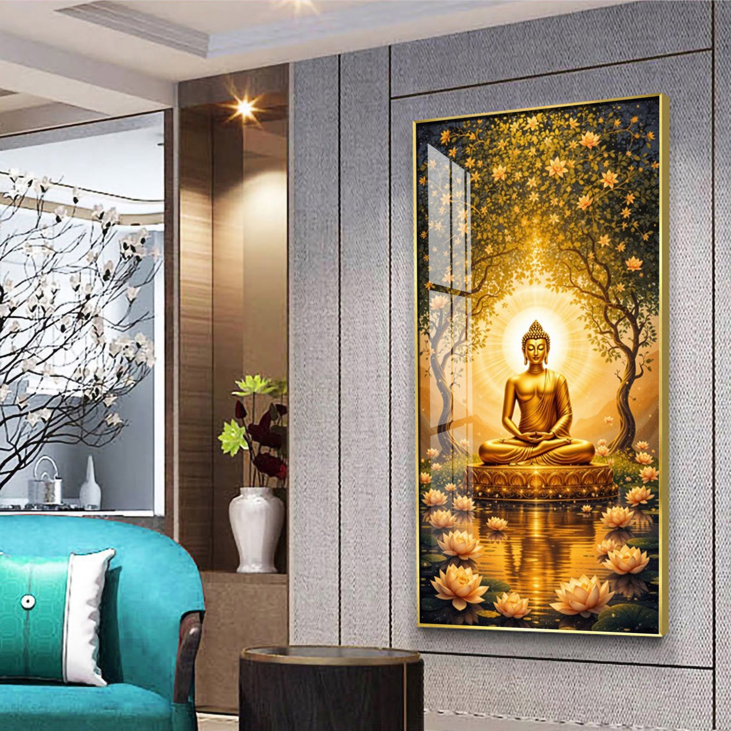 Budha's Aura Enligtning Glass Finish Vertical Wall Art