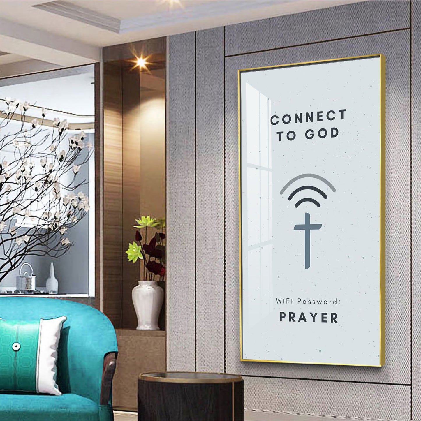 Connect To God Motivational Glass Finish Vertical Wall Art