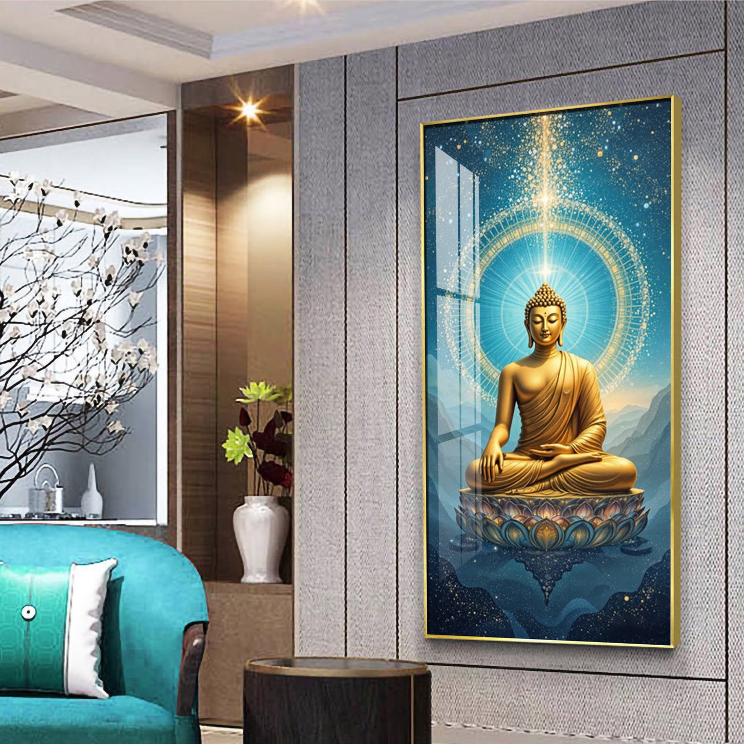 Mastering Concious Energery Budha Glass Finish Vertical Wall Art