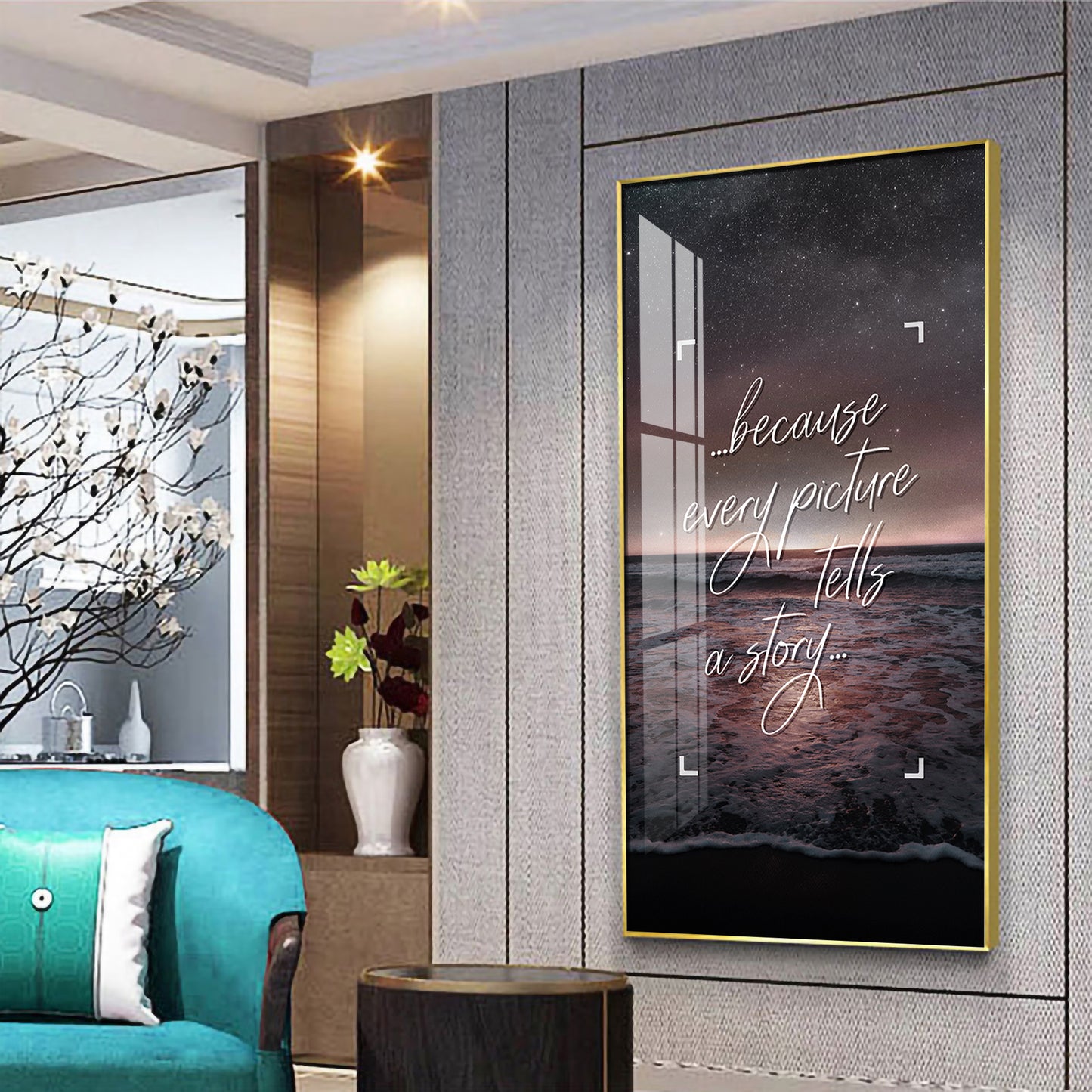 Because Every Picture Tells A Story Motivational Glass Finish Vertical Wall Art