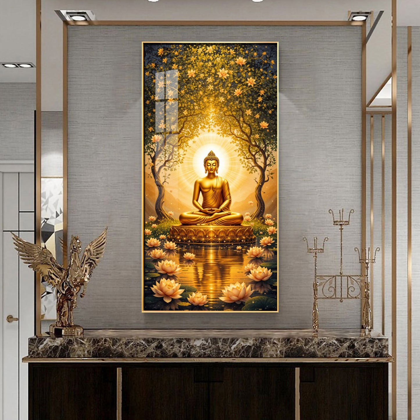Budha's Aura Enligtning Glass Finish Vertical Wall Art