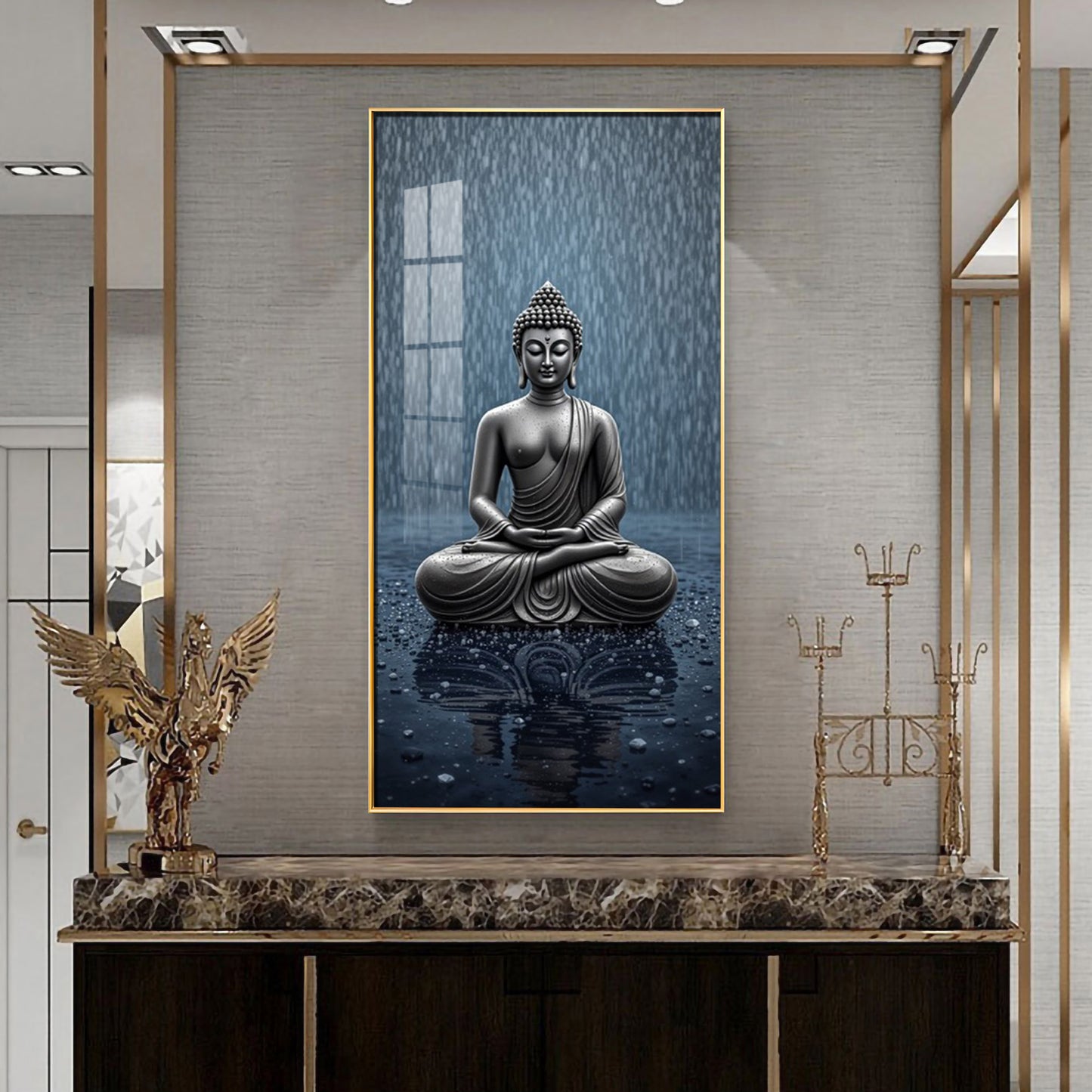 Sacred Budha Meditation Glass Finish Vertical Wall Art
