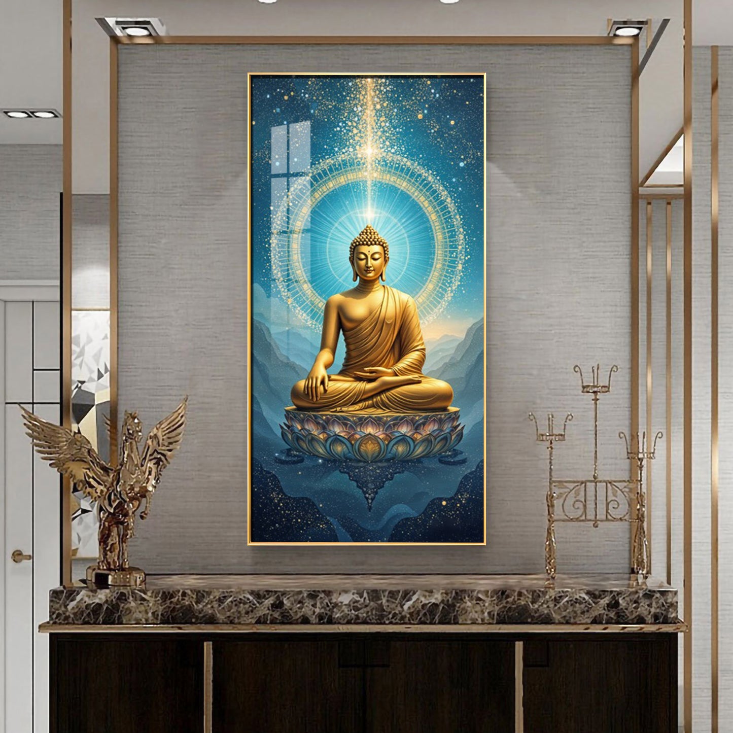 Mastering Concious Energery Budha Glass Finish Vertical Wall Art