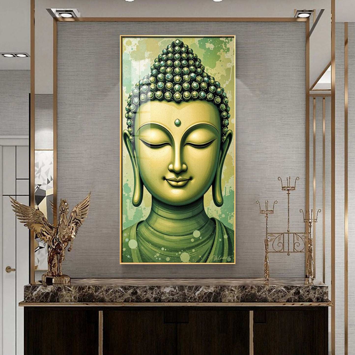 Budha Surreal portrayal Glass Finish Vertical Wall Art