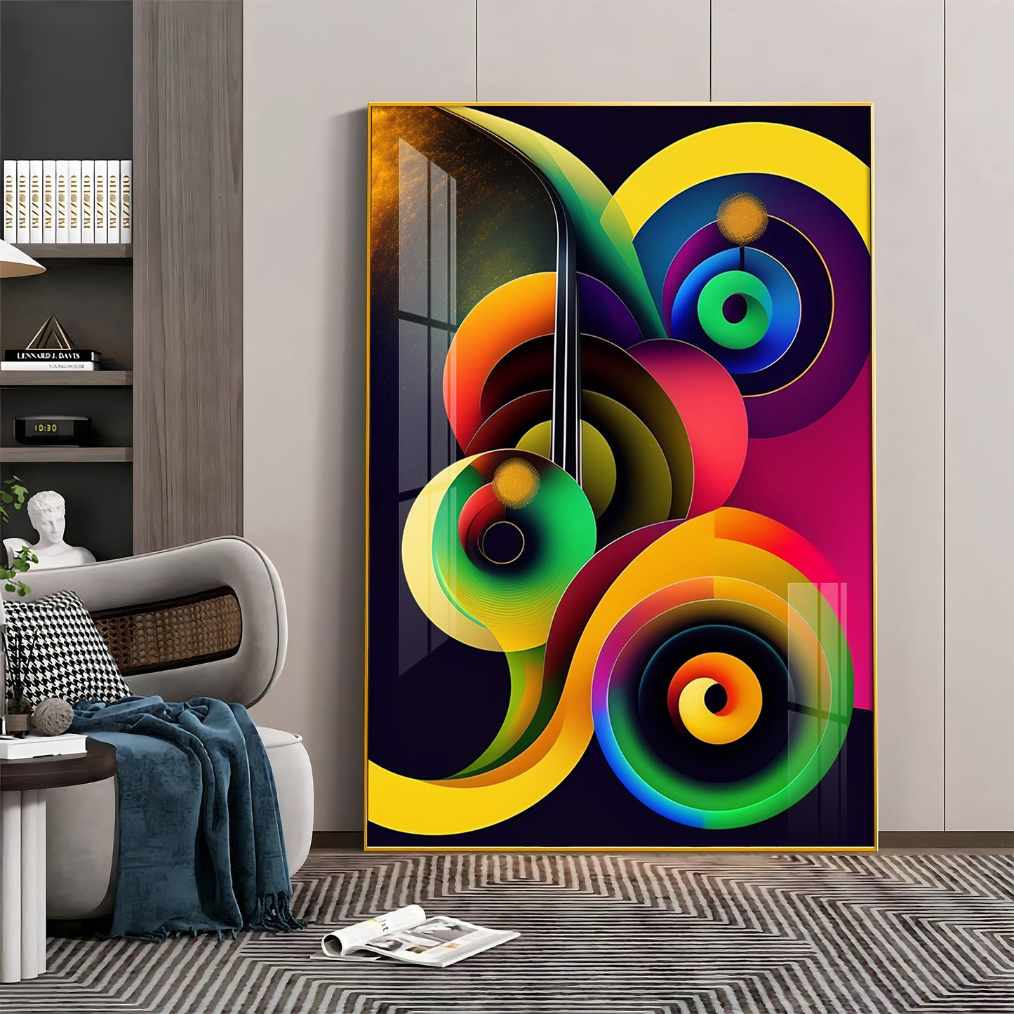 Dynamic Whirl Glass Finish Vertical Wall Art