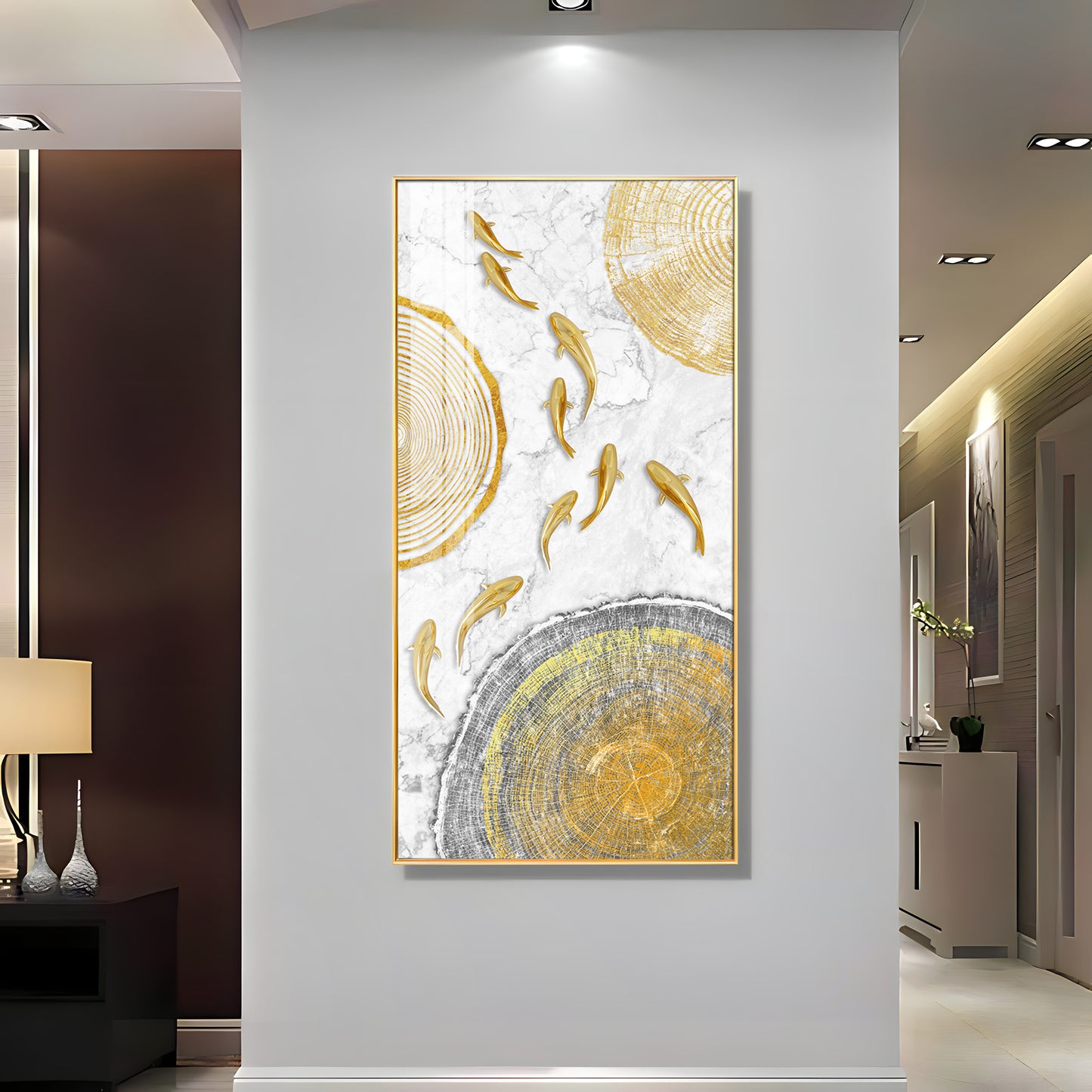 Radiant Fins Glass Finish Vertical Wall Art