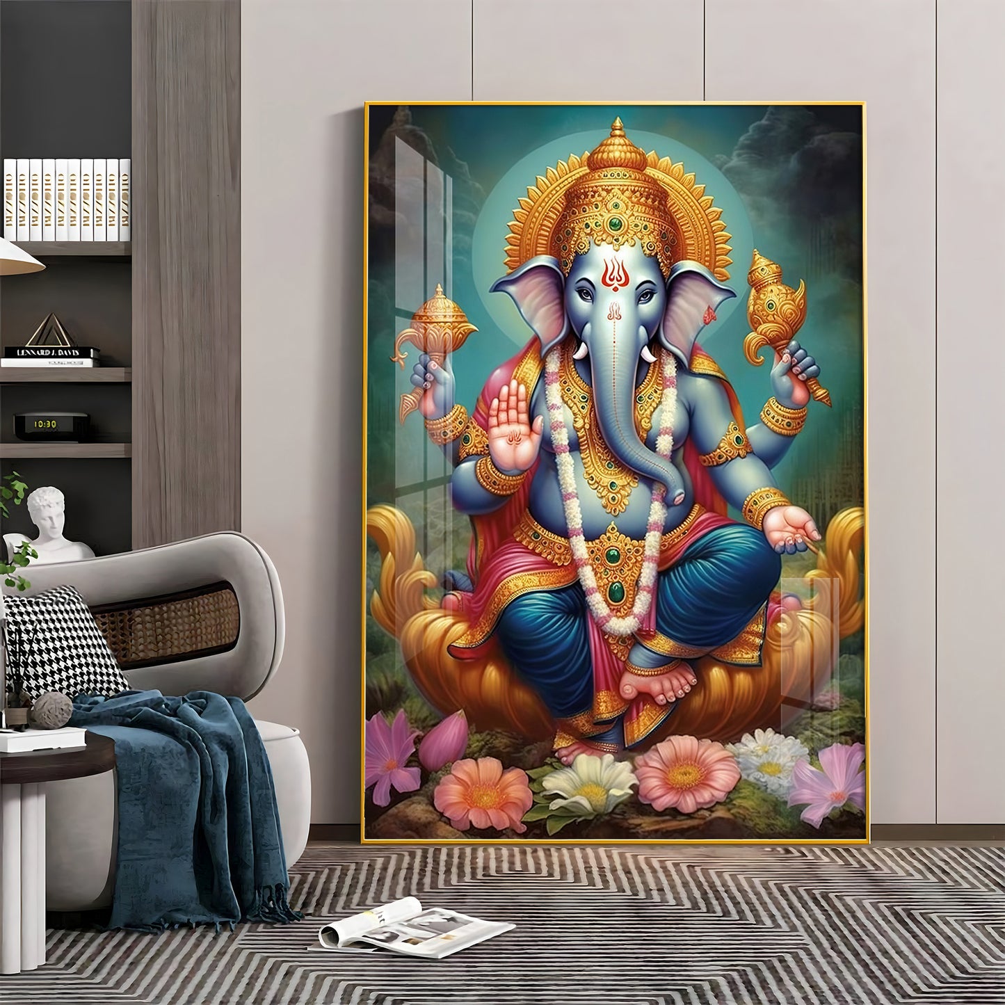 Ganesha's Blessing Glass Finish Vertical Wall Art