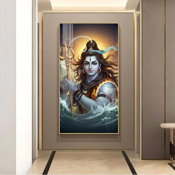 Jai Mahadev Ji Glass Finish Vertical Wall Art