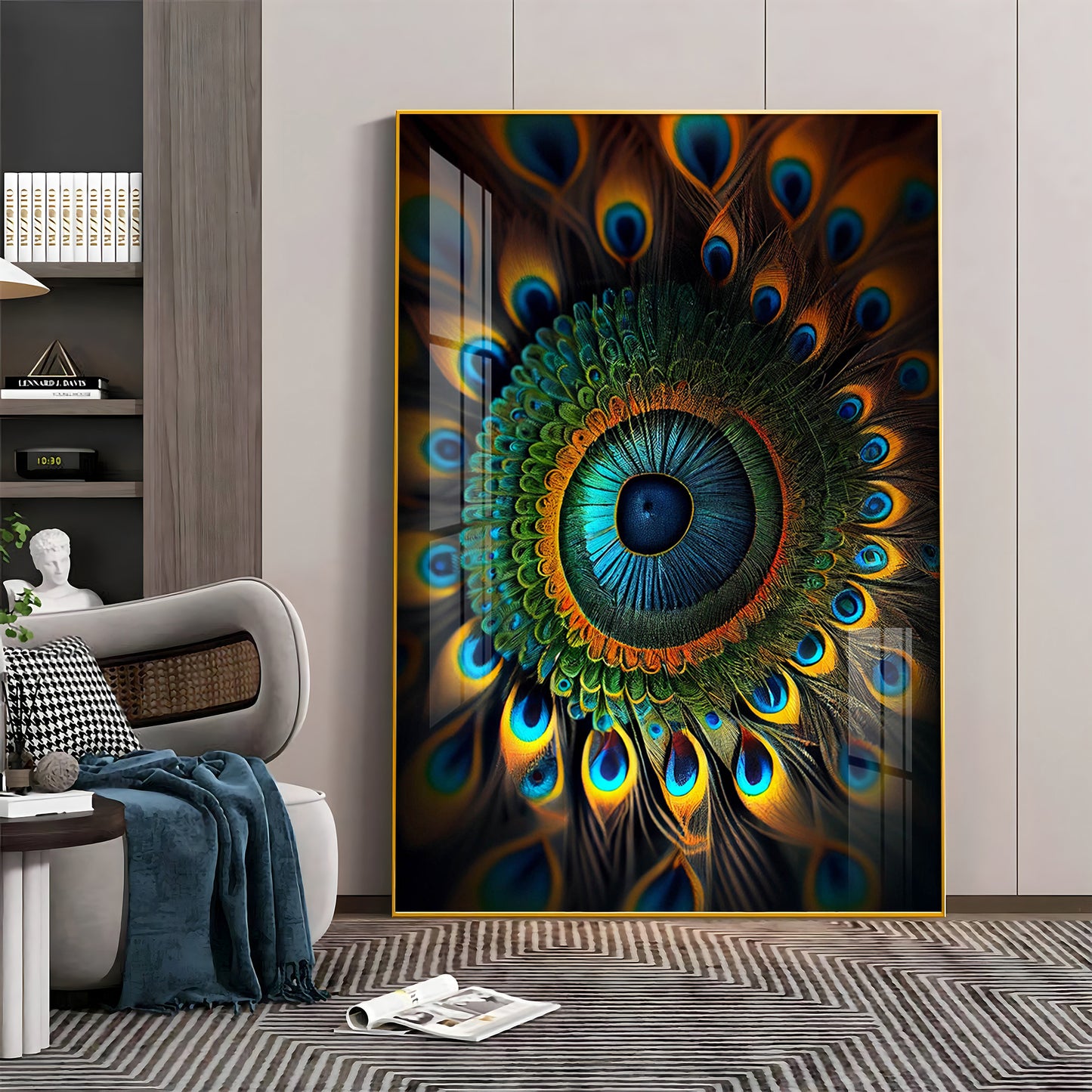 Peacock Prism Glass Finish Vertical Wall Art