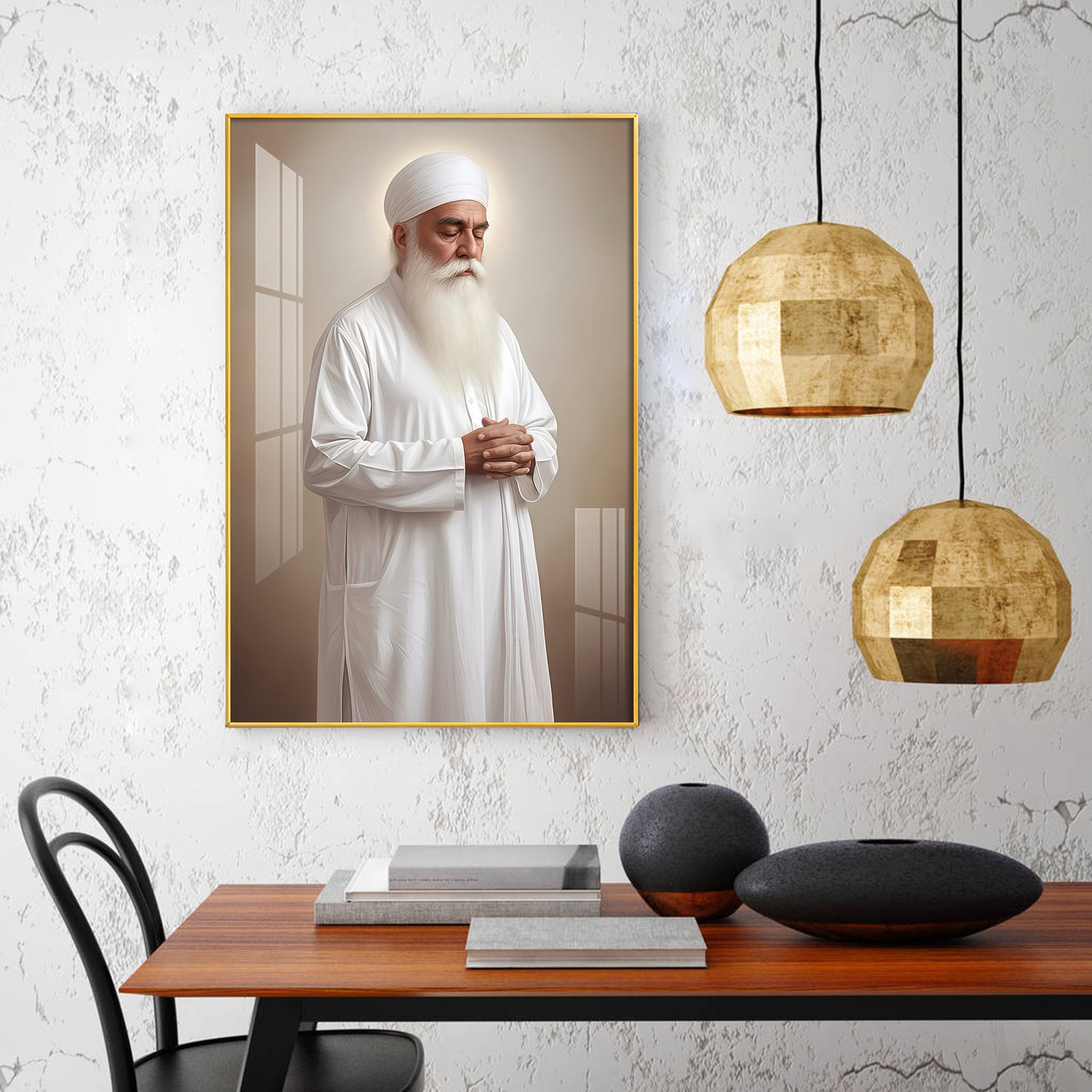 Bhai Chamanjeet Singh Ji Lal Glass Finish Vertical Wall Art