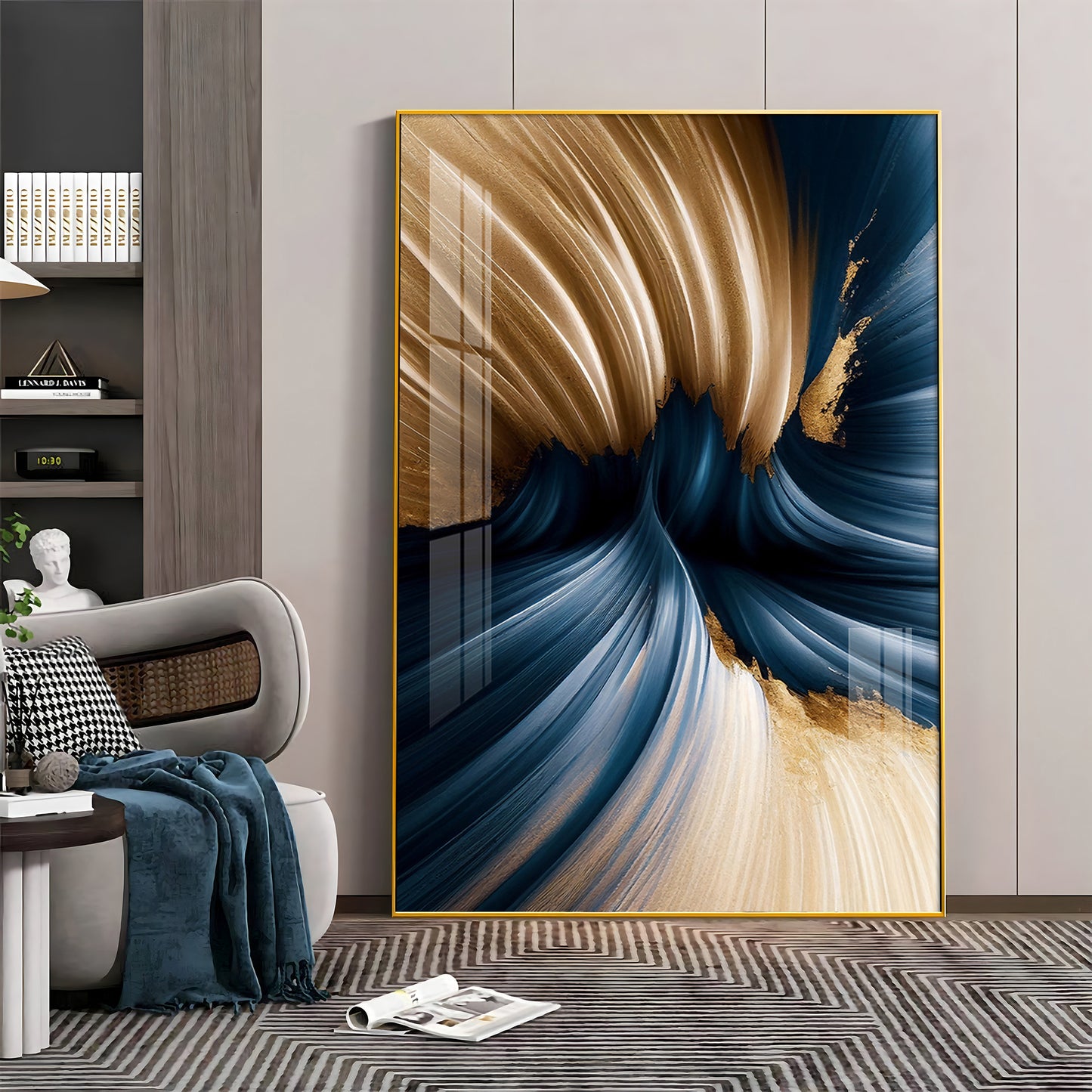 Golden Wave Serenity Glass Finish Vertical Wall Art