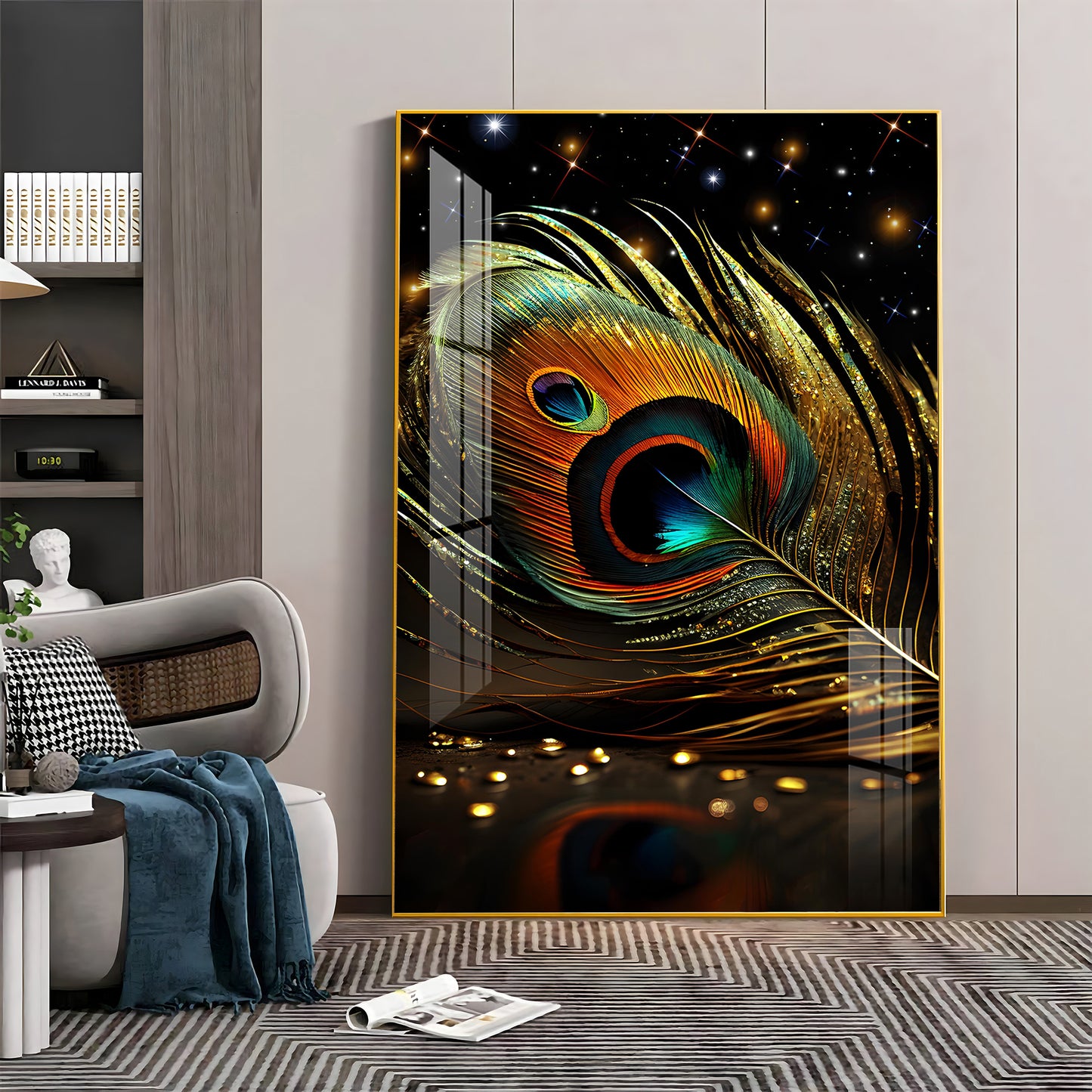 Radiant Feathered Glass Finish Vertical Wall Art
