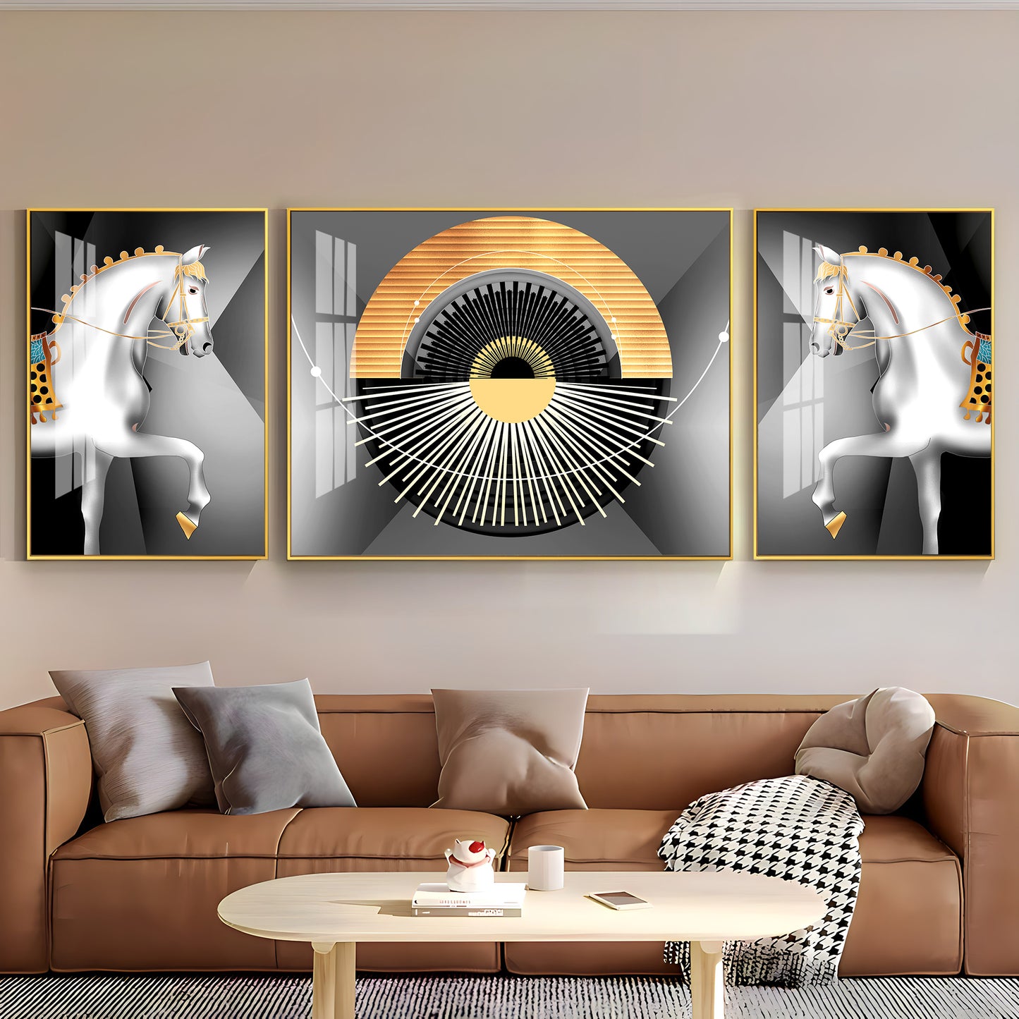 White Horse Harmony Glass Finish Wall Art (Set Of 3)