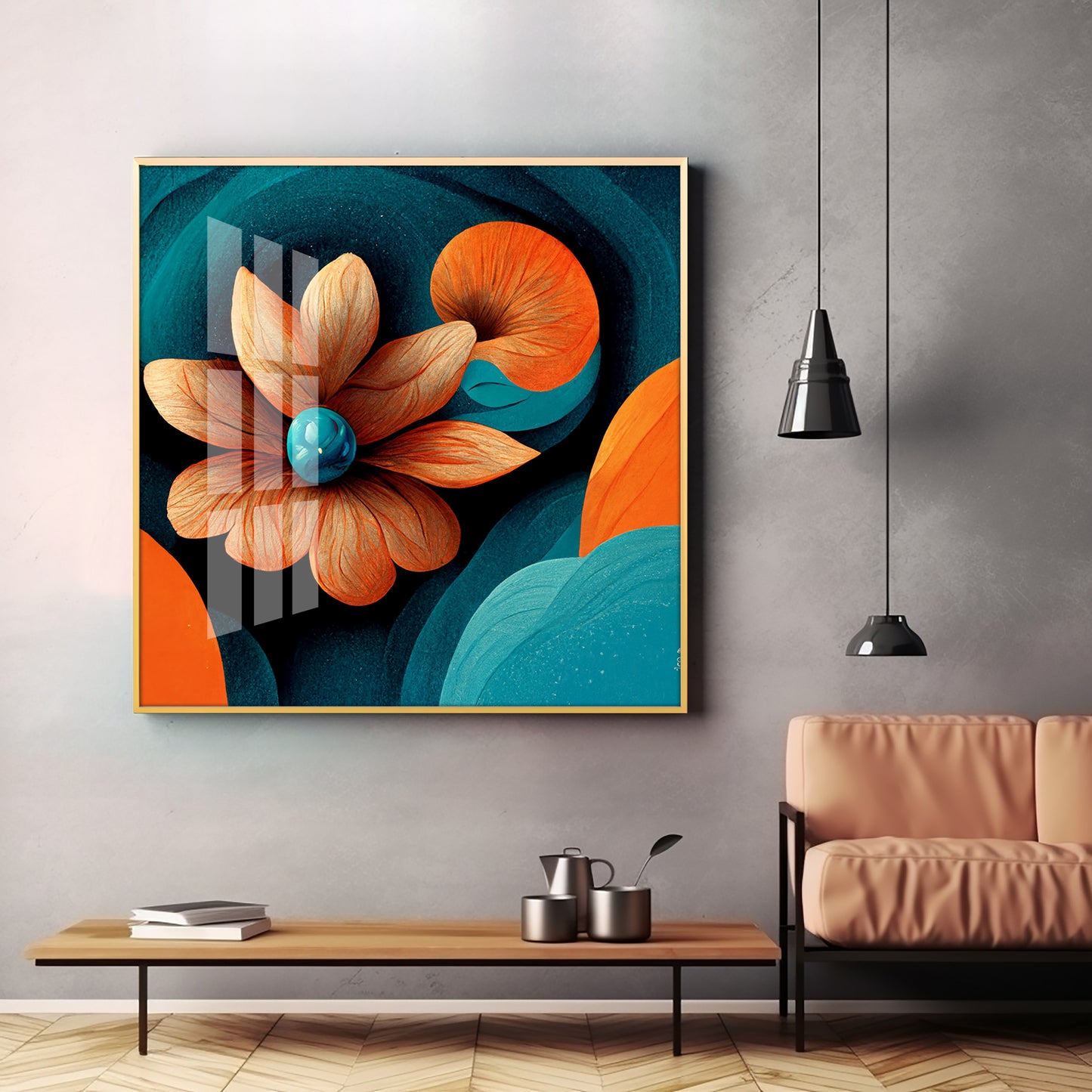 Abstract Floral Expression Glass Finish Square Wall Art