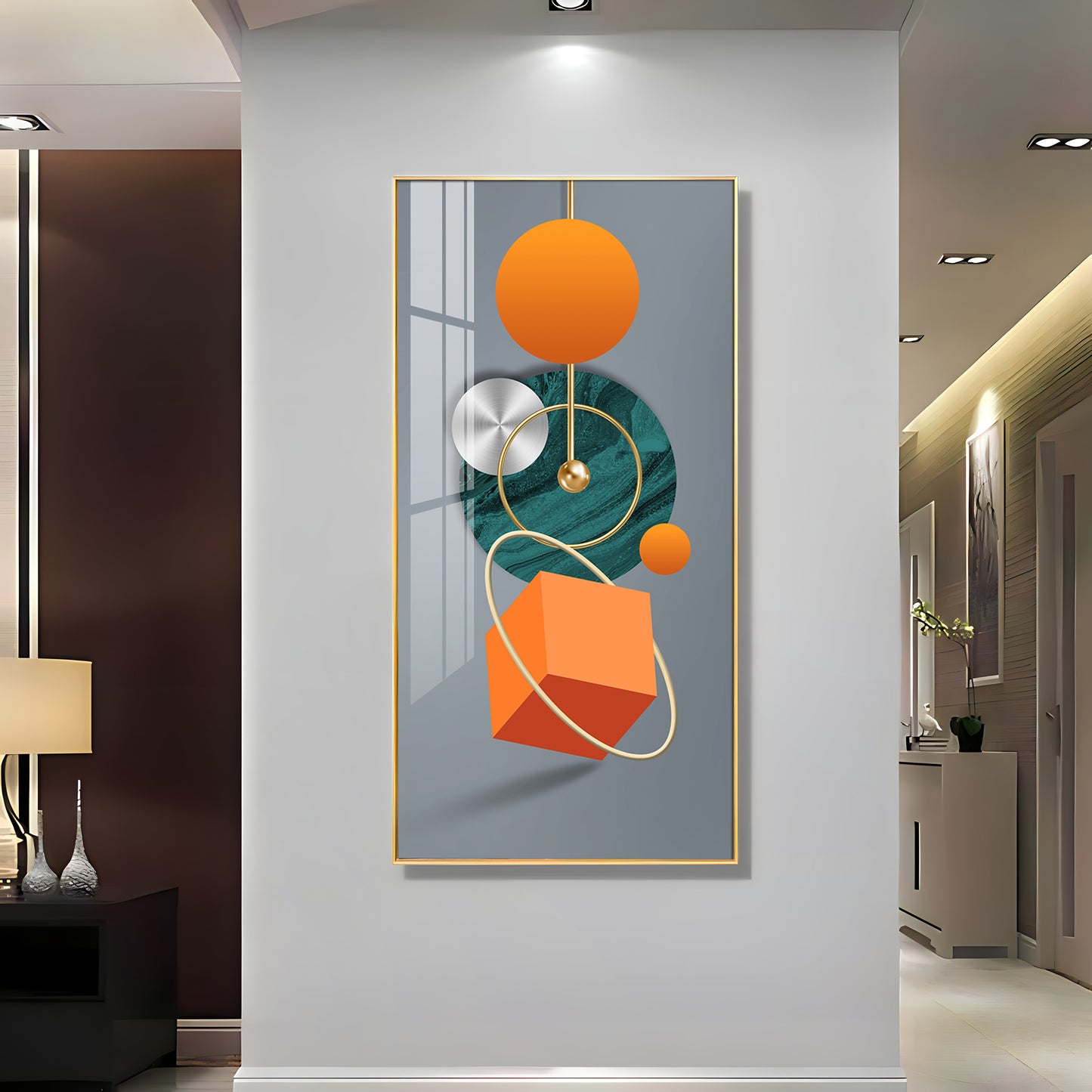 Orange Cube Glass Finish Vertical Wall Art