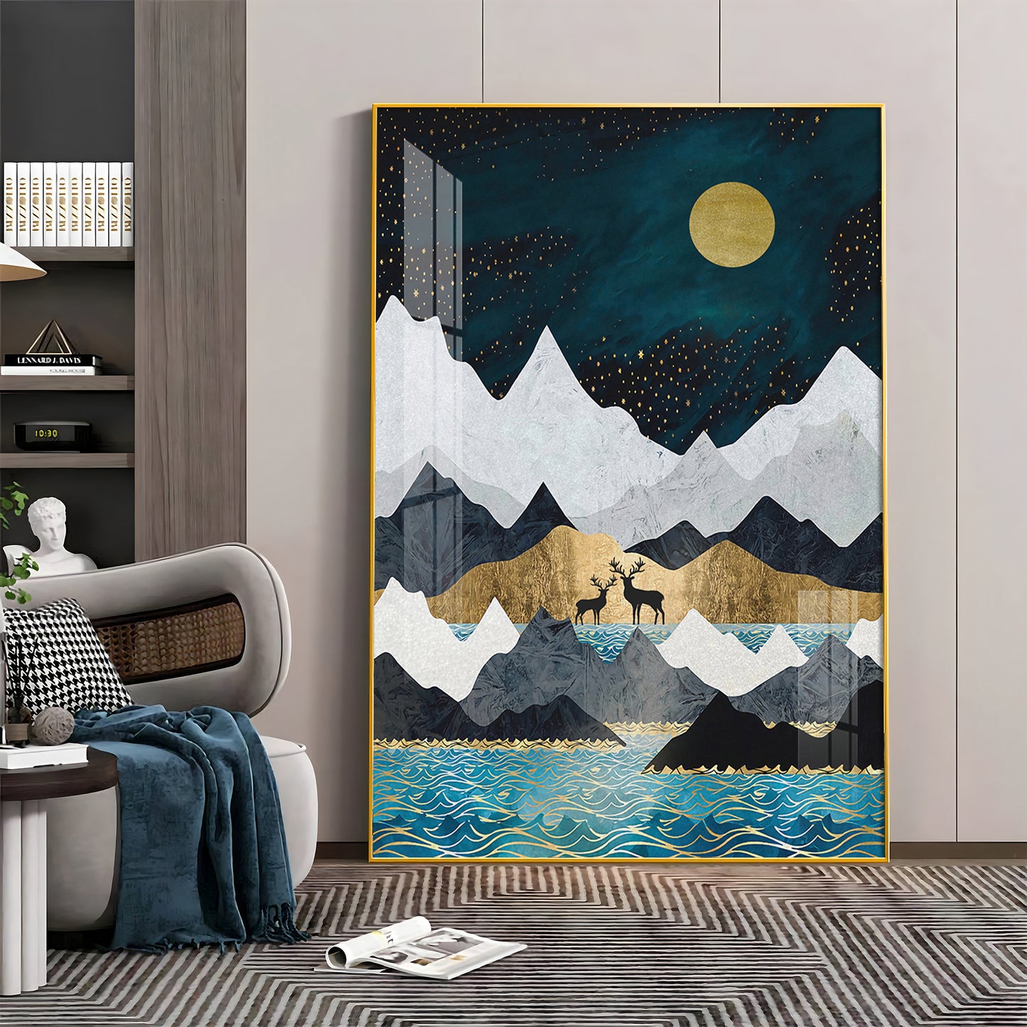 Moonlit Mountain Reverie Glass Finish Vertical Wall Art