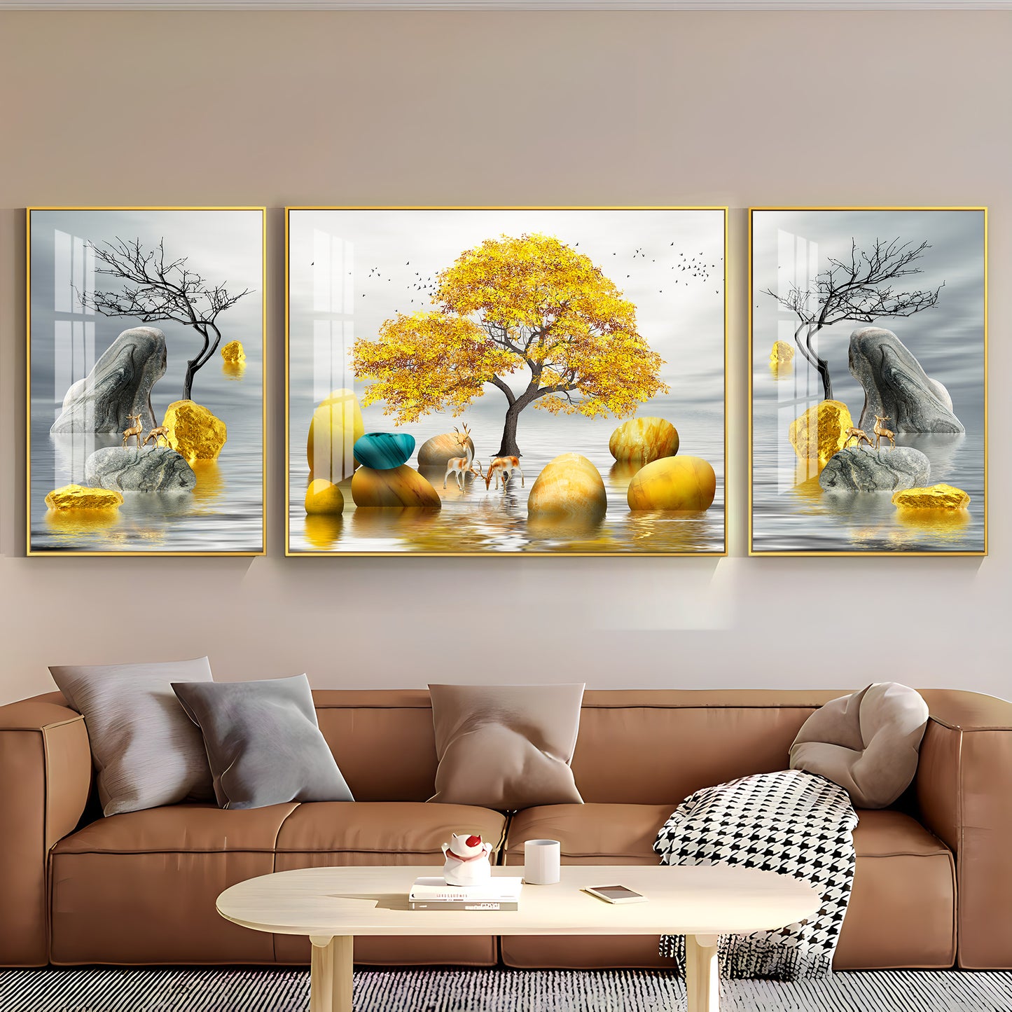 Trio of Tree and Tail Glass Finish Wall Art (Set Of 3)