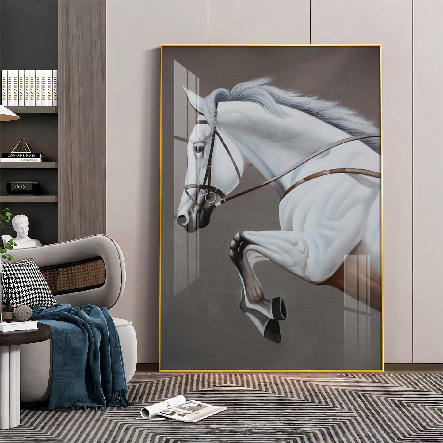Black & Gold Harmony Horse Glass Finish Vertical Wall Art