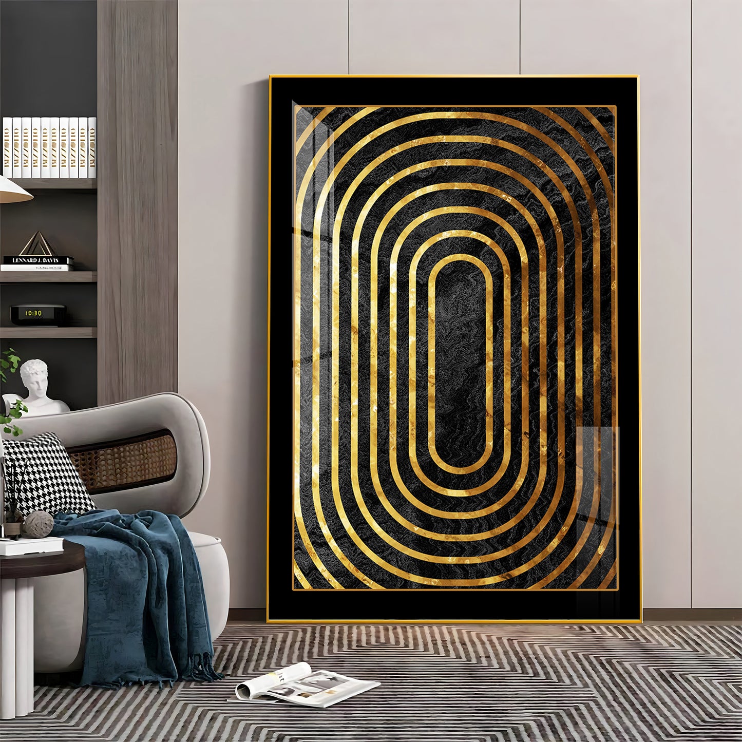 Golden Echoes Glass Finish Vertical Wall Art