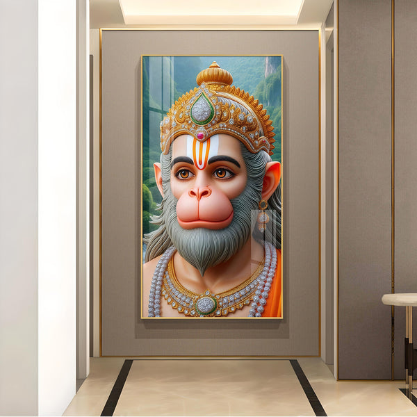 Bhakt Hanuman Glass Finish Vertical Wall Art