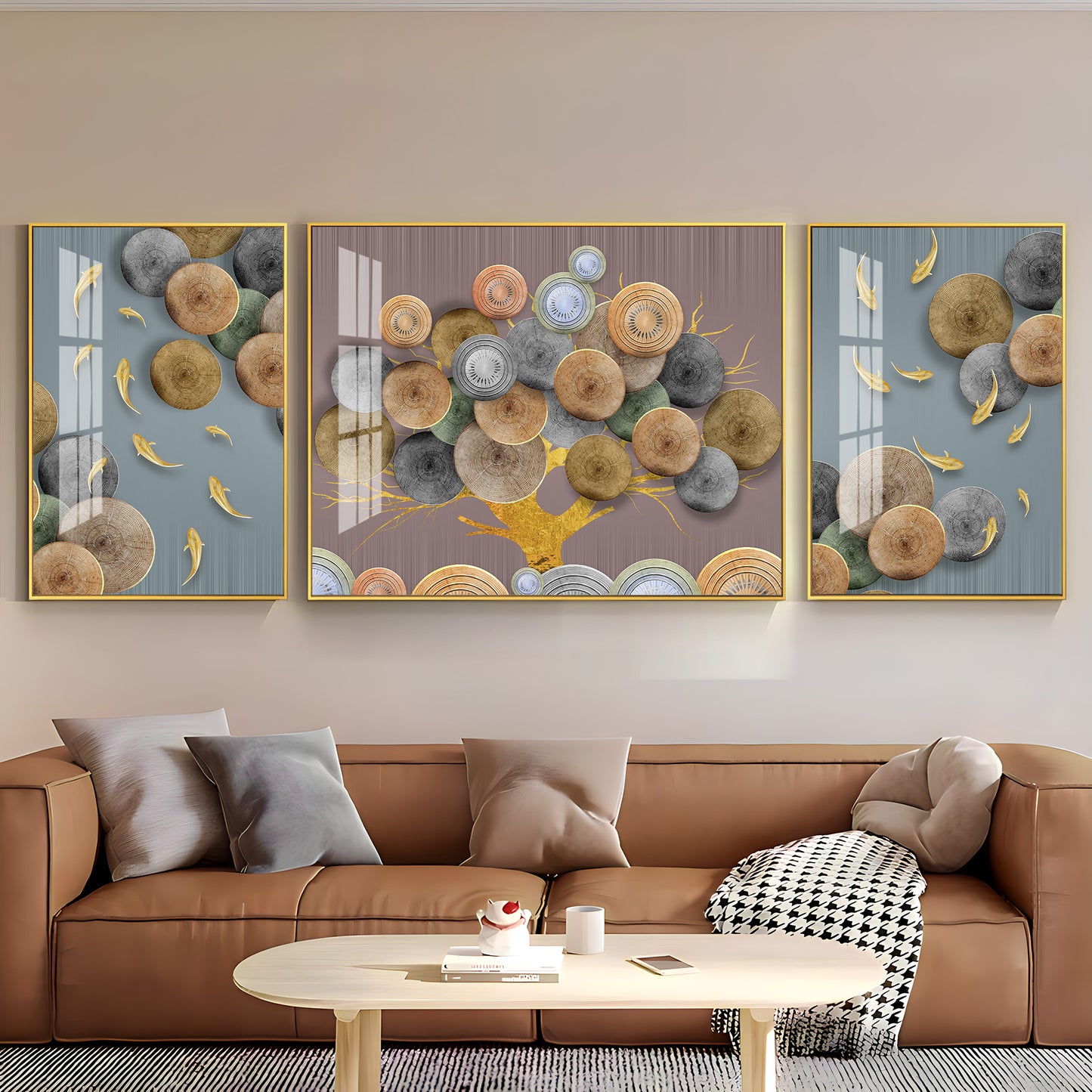 Spiral of Flower Glass Finish Wall Art (Set Of 3)