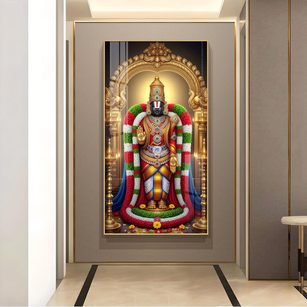 Om Namo Venkatesha Glass Finish Vertical Wall Art