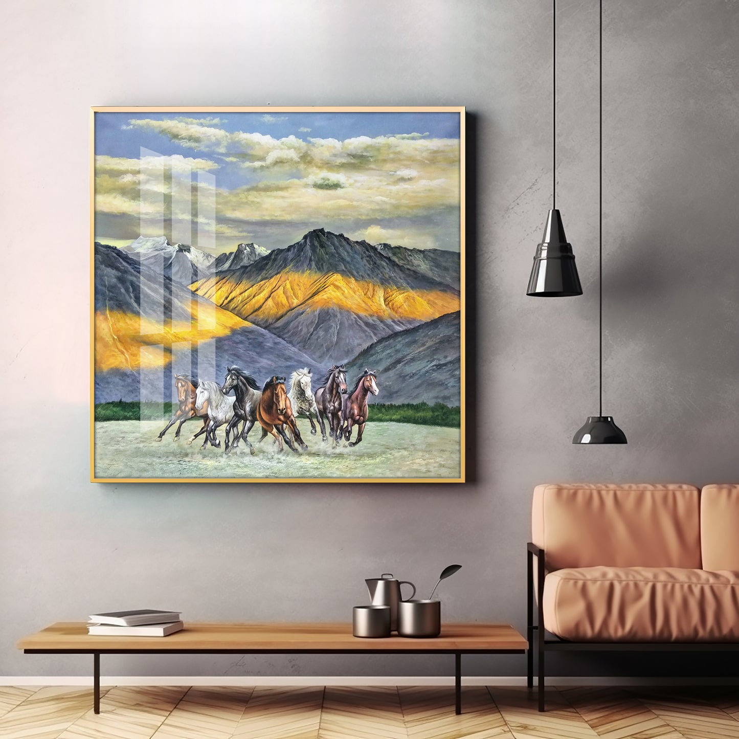 Horses in Motion Glass Finish Square Wall Art