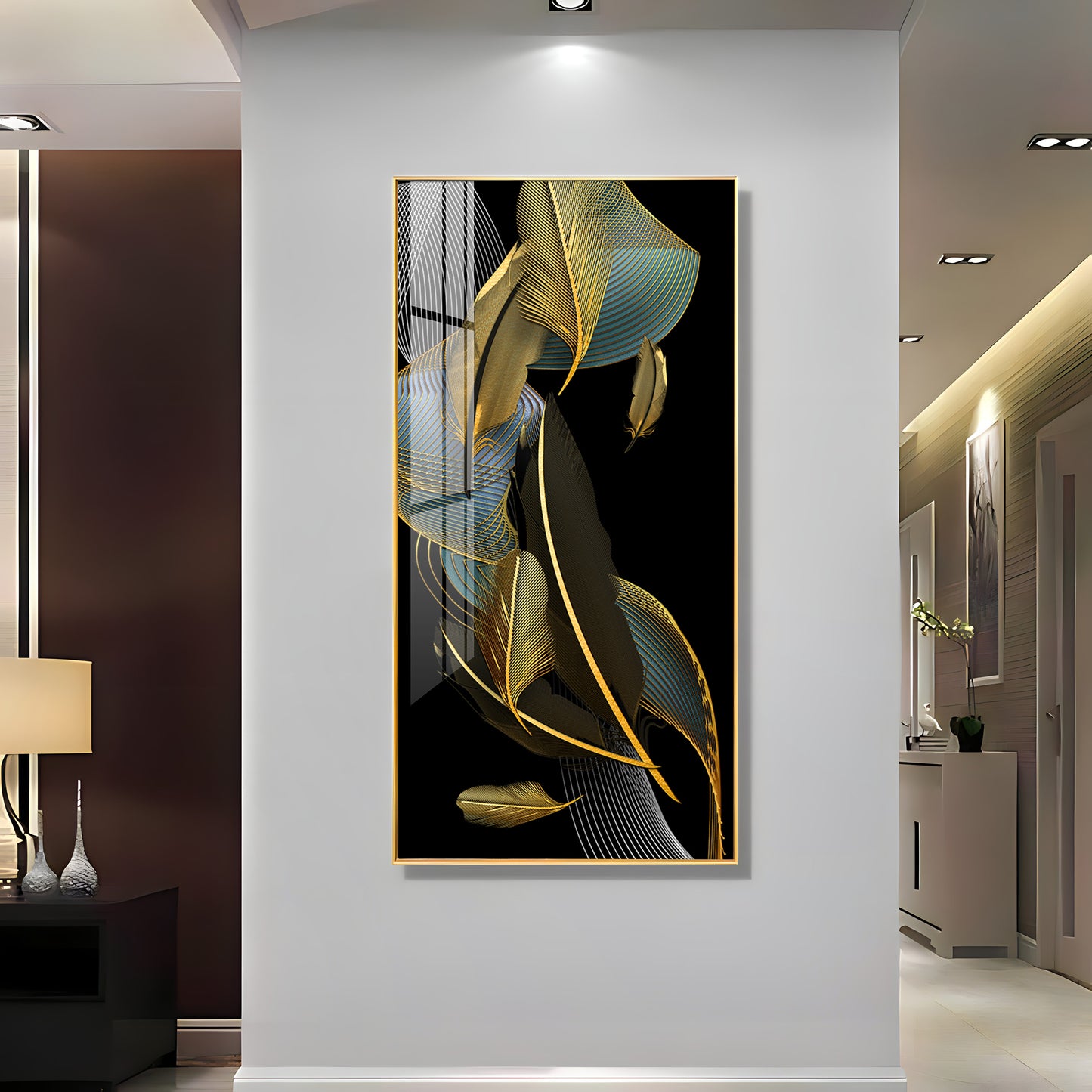 Luxe Leaf Dance Glass Finish Vertical Wall Art
