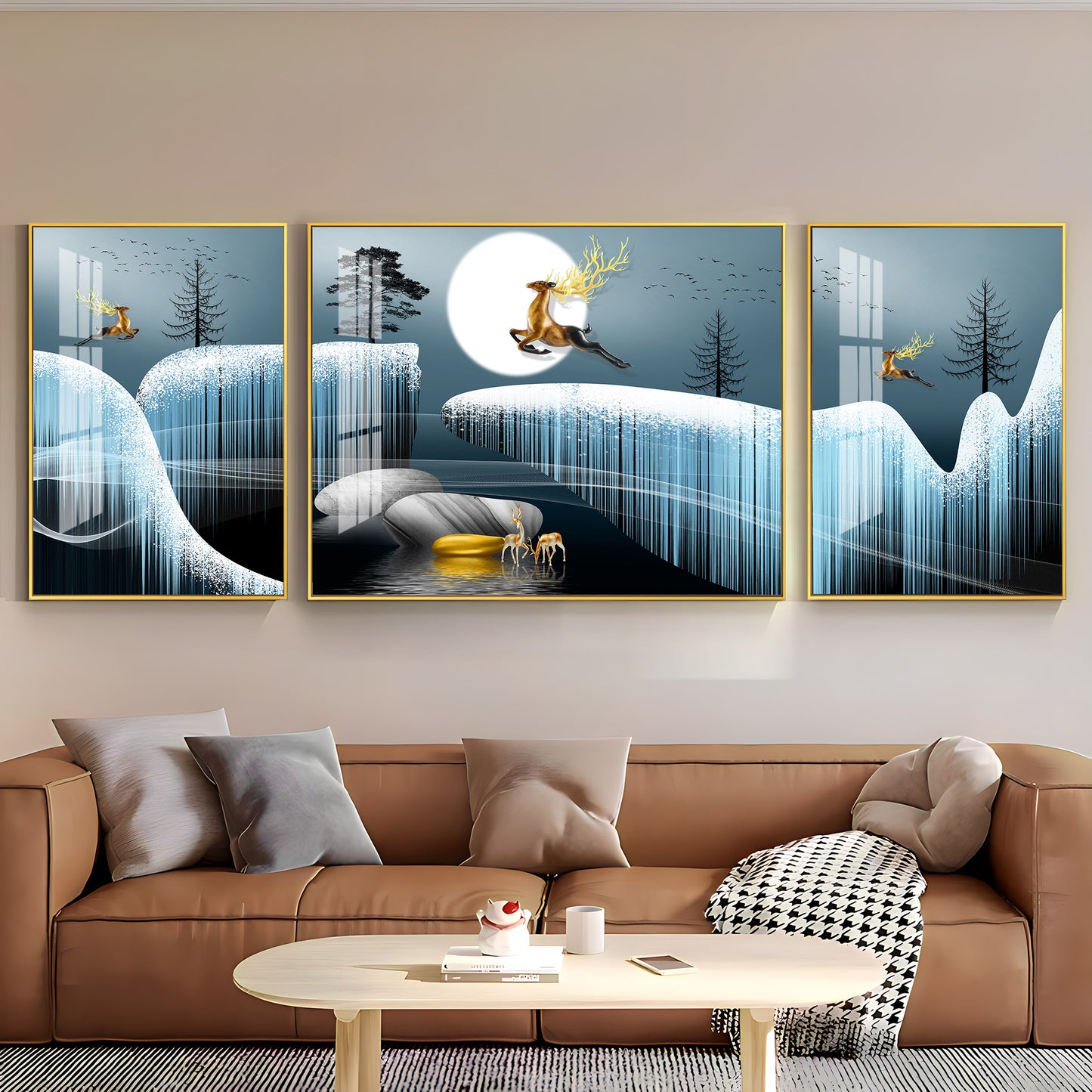 Snowy Haven Glass Finish Wall Art (Set Of 3)