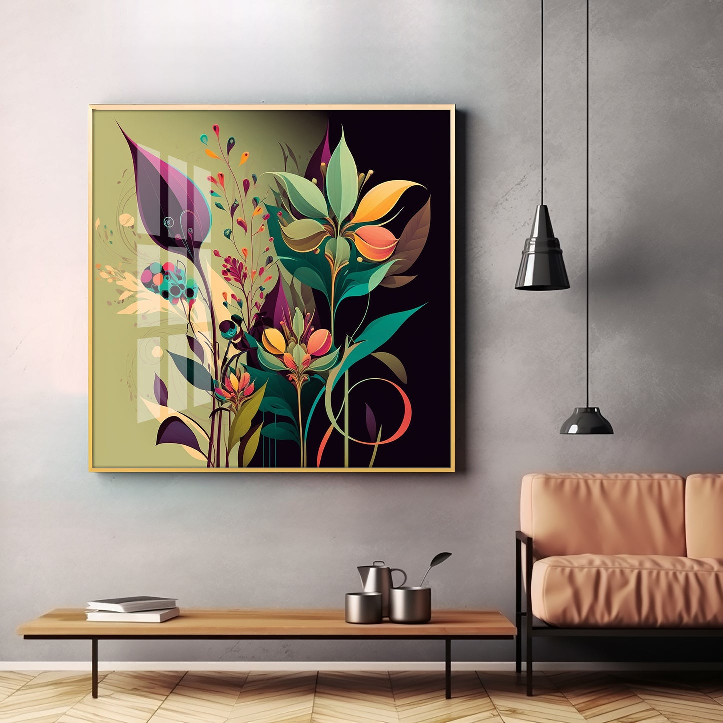 Midnight Petals Glass Finish Square Wall Art