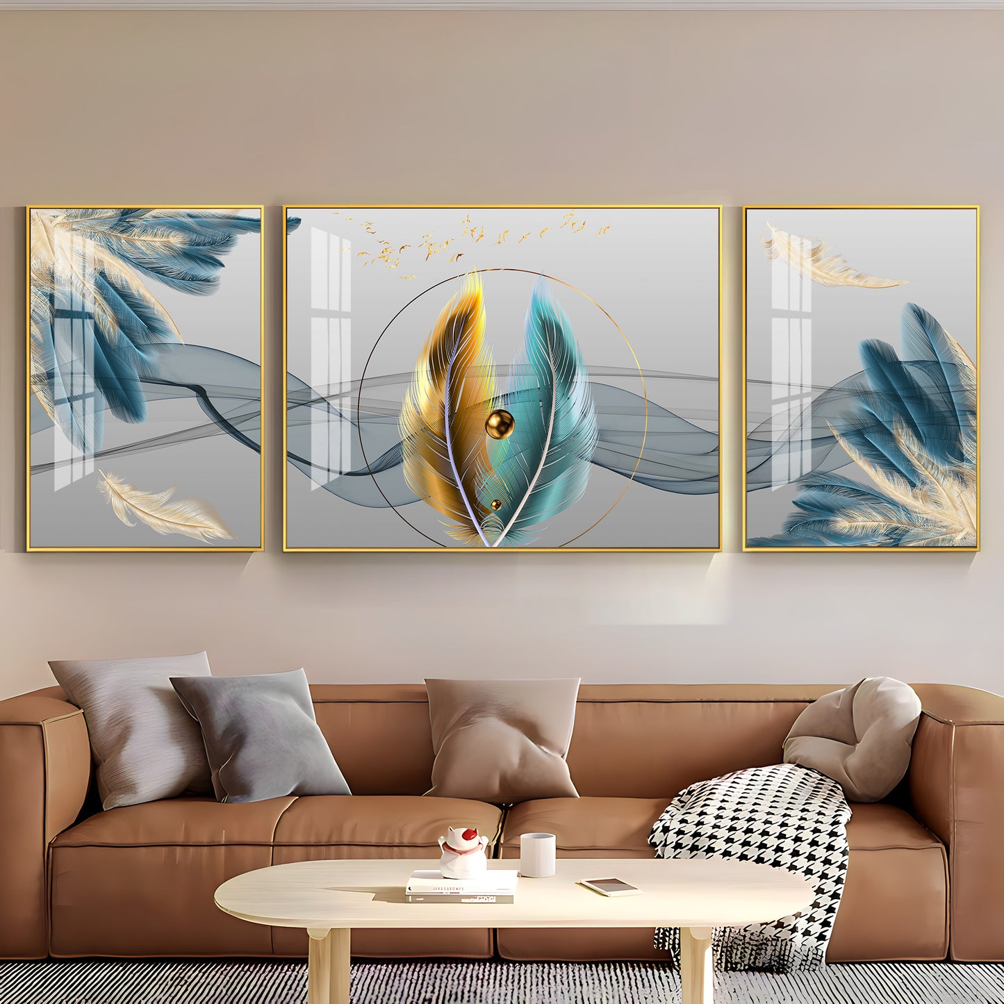 Colorful Feather Duality Glass Finish Wall Art (Set Of 3)