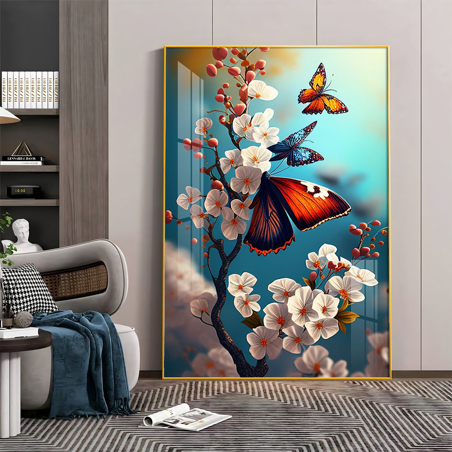 Butterfly Serenade Glass Finish Vertical Wall Art