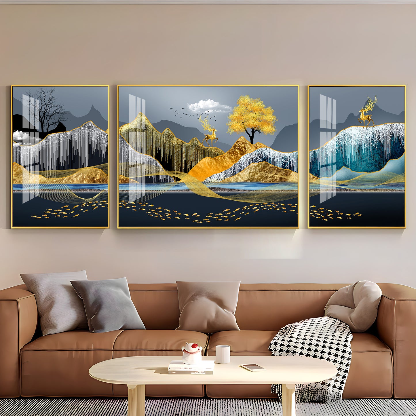 Celestial Mountain Glass Finish Wall Art (Set Of 3)