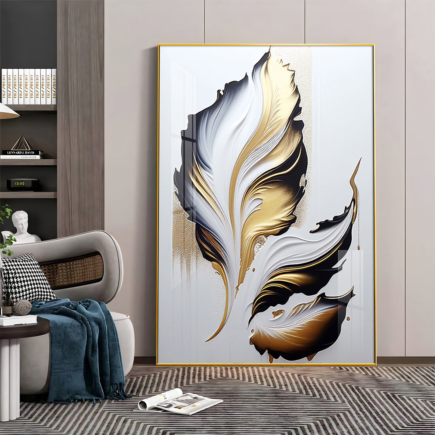 Luxe Leaf Art Glass Finish Vertical Wall Art